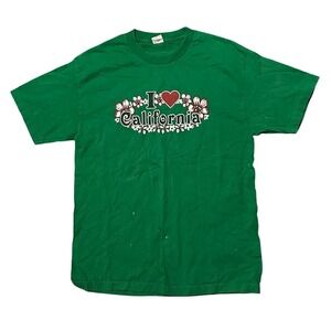 ALStyle‎ California Graphic T Shirt Green Heart Flower Love USA Made Size L